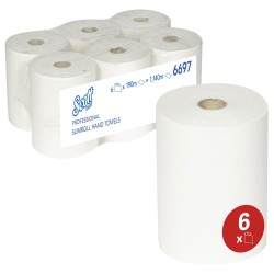 Essuie-mains en rouleaux SCOTT SLIMROLL 190m blanc ECOLABEL - Colis 6